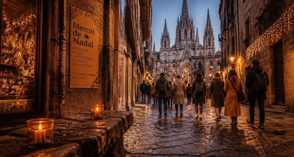 decembre barcelone : rue du Barri Gòtic illuminée à Noël