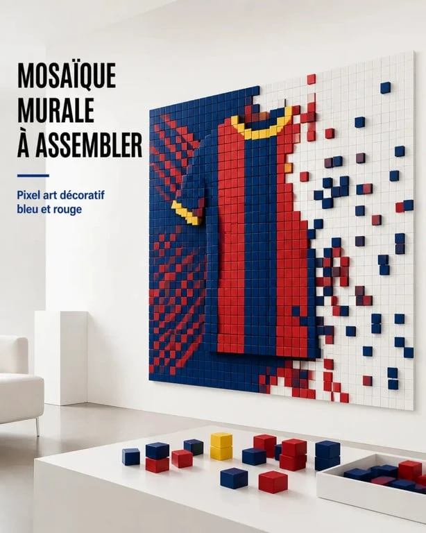 Art mural pixel art Barcelone inspiré du FC Barcelone à assembler