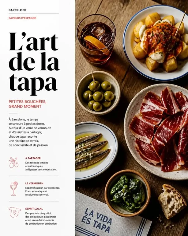 Table garnie de tapas traditionnelles lors d'un tapas tour à Barcelone