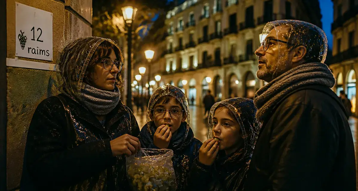 Nouvel an à Barcelone en famille : une famille mange des 12 raïms à Gràcia