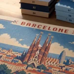 pixel art barcelone : affiche risographie et art mural à assembler