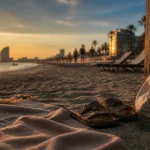 Plage barcelone Bogatell au coucher du soleil