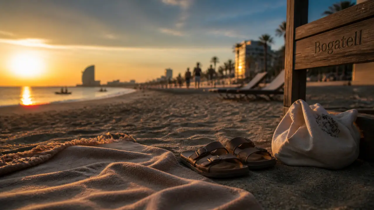 Plage barcelone Bogatell au coucher du soleil