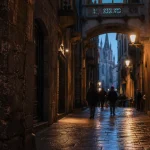 Quartier gothique barcelone : ruelle du Barri Gòtic et cathédrale Sainte-Croix