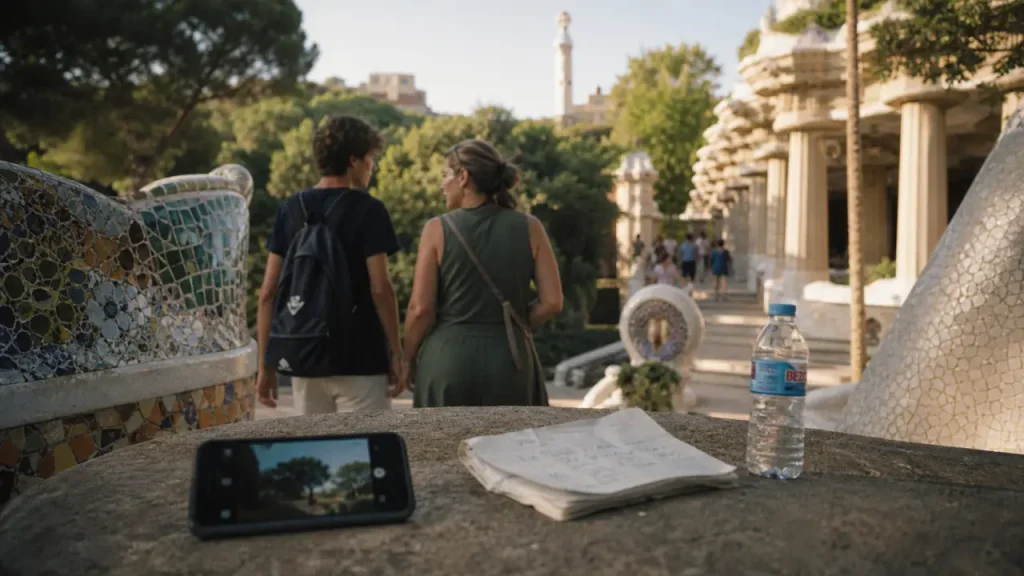 Que faire a barcelone avec un ado : marche au Parc Güell, photo sur smartphone