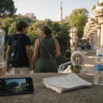 Que faire a barcelone avec un ado : marche au Parc Güell, photo sur smartphone