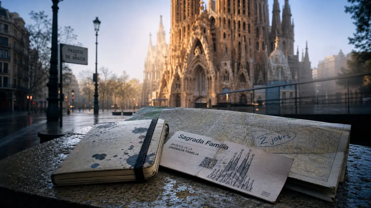 Visiter barcelone en 2 jours : billet Sagrada Familia sur banc à Barcelone
