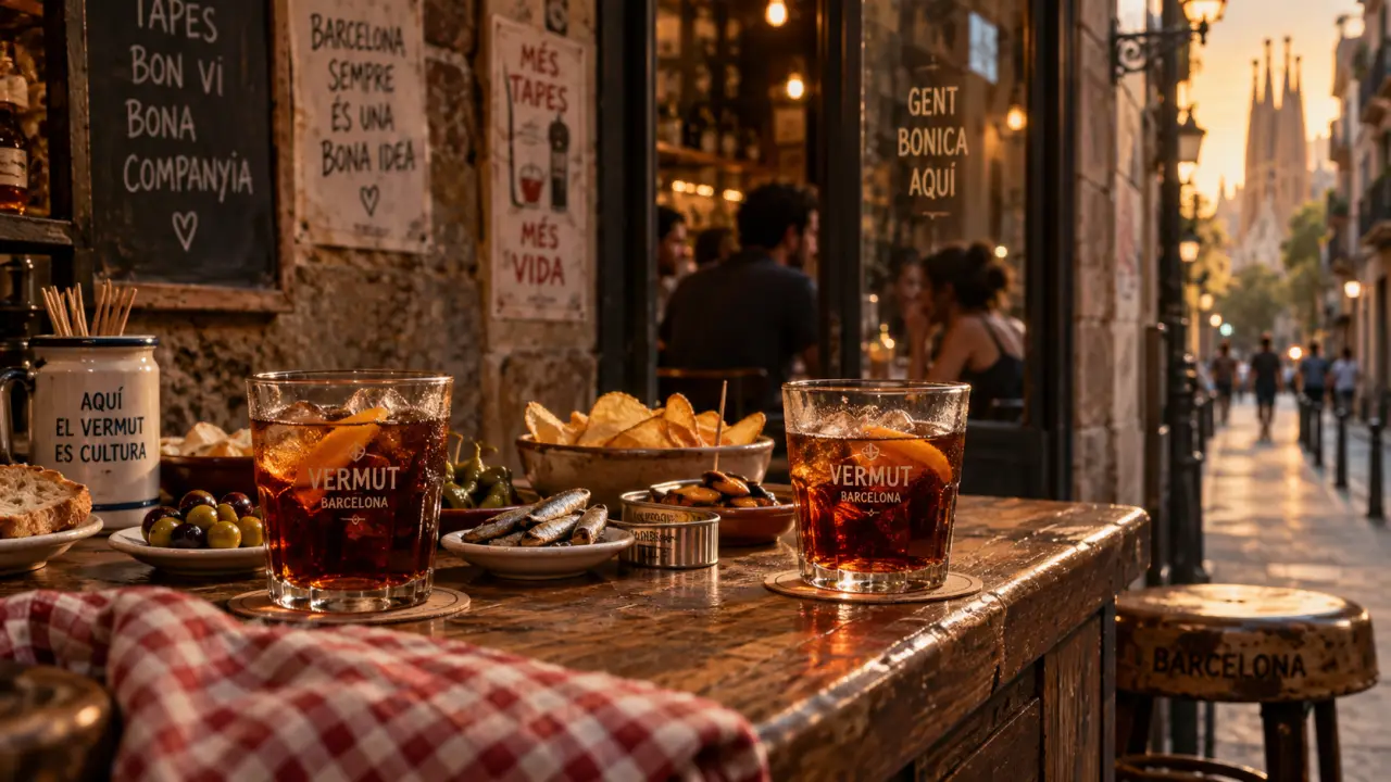 barcelone bars : vermouth ambré et tapas à l’apéritif, rue en golden hour