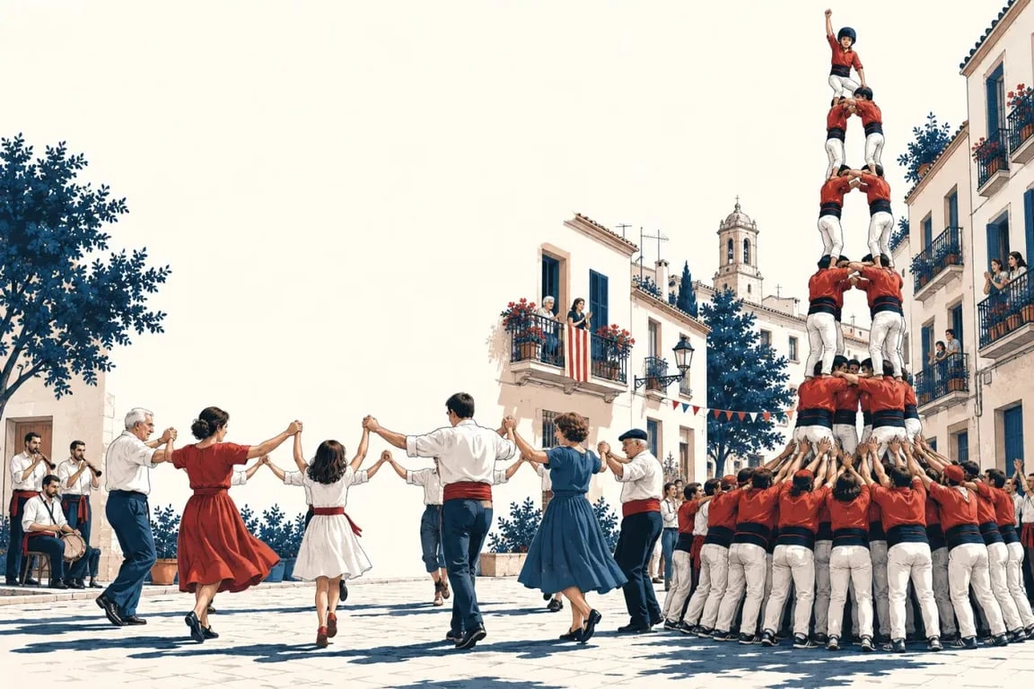 Traditions catalanes et culture populaire de Barcelone lors d’une fête de quartier