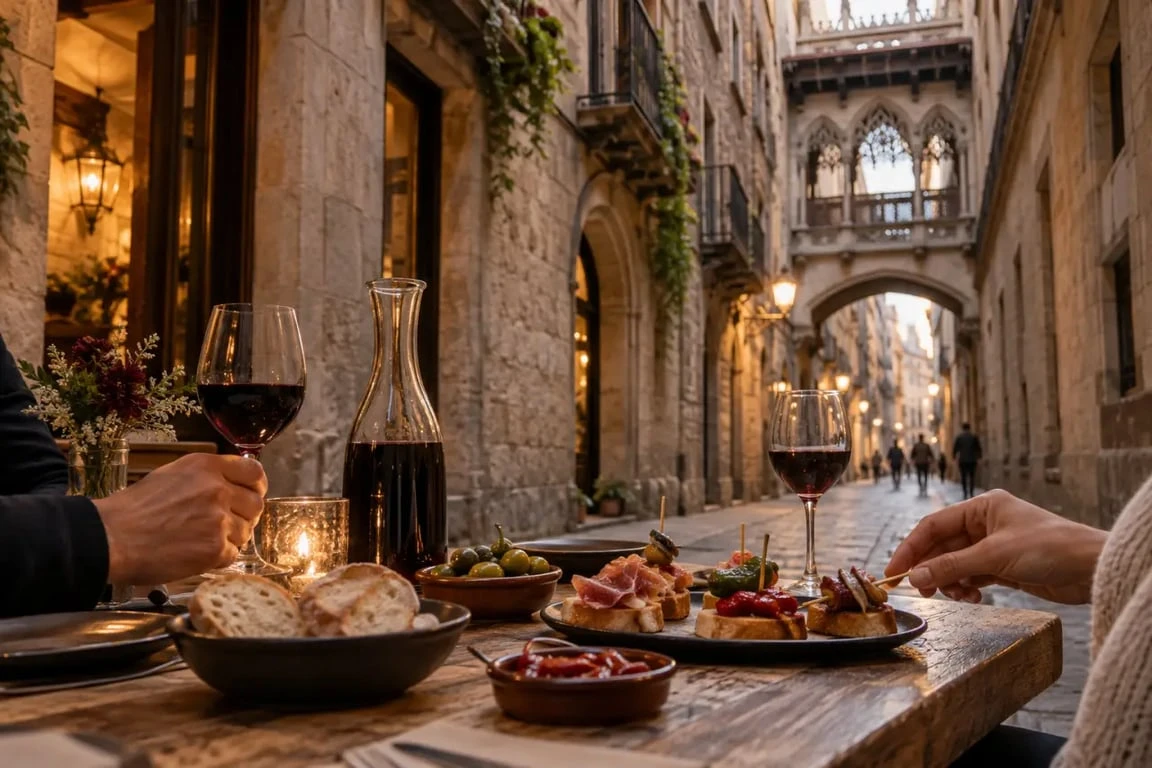 Tapas dans le quartier gothique de Barcelone au milieu des ruelles du Barri Gòtic