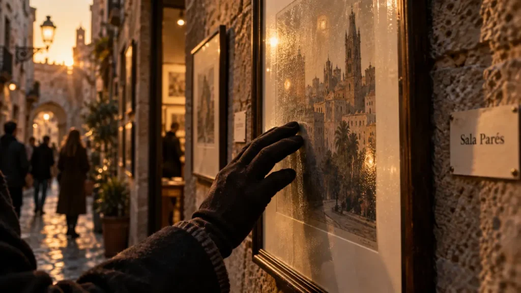 Galerie art barcelone : sérigraphie encadrée dans la galerie Sala Parés