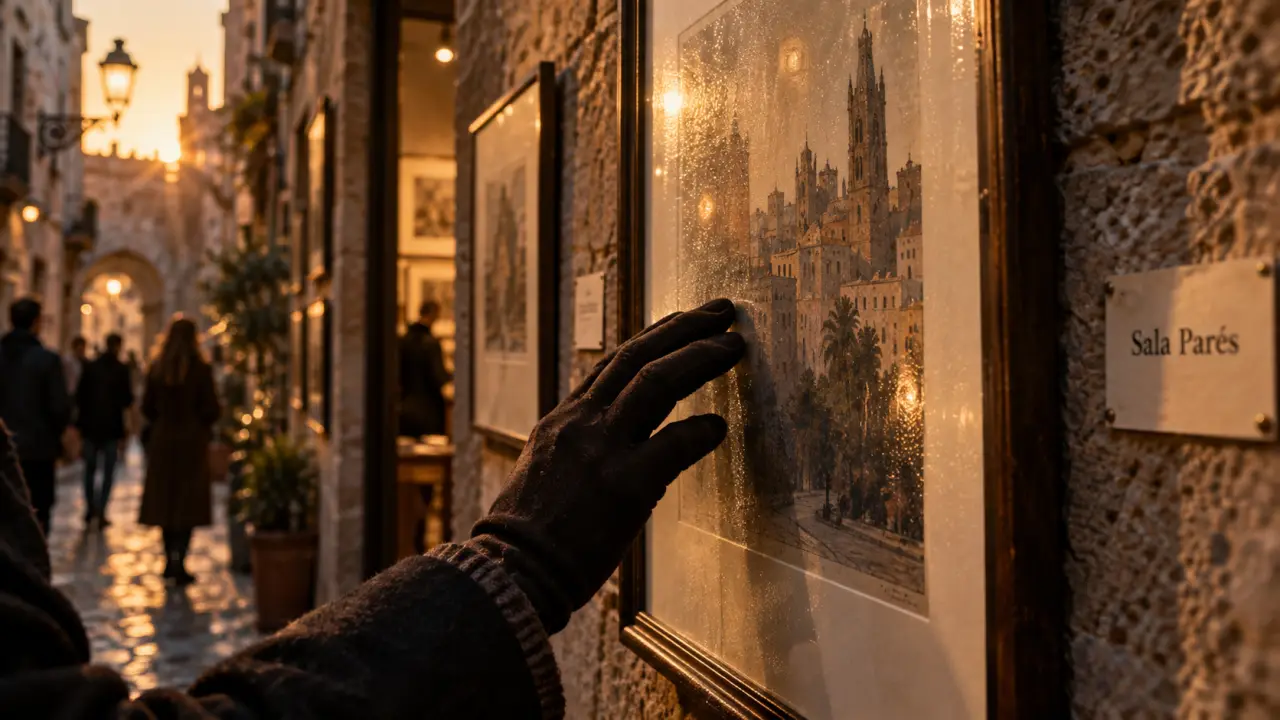 Galerie art barcelone : sérigraphie encadrée dans la galerie Sala Parés