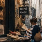 Shopping quartier gothique barcelone dans une ruelle du Barri Gòtic, vitrine artisanale