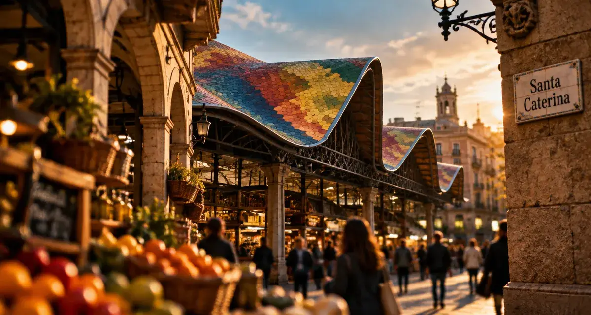 Marché Santa Caterina Barcelone architecture : arcades et toit en céramique