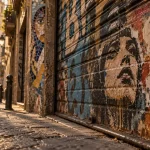 street art barcelone : rideau de fer repeint, fresques et mosaïque au Raval